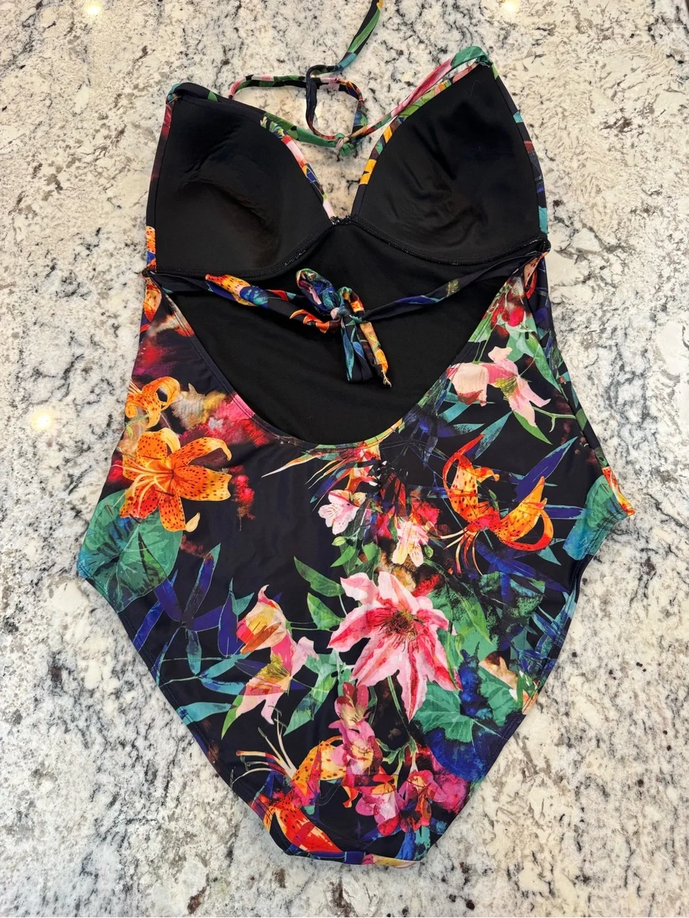 Old Navy Tropical Floral One Piece Swimsuit XL Halter Tummy Control